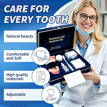 Full Mouth Denture Set with Premium Storage Case and Dental Cleaning Tools