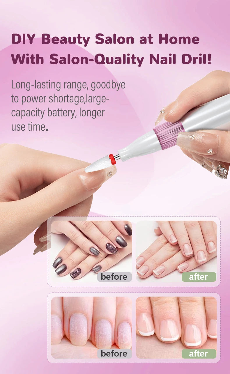 Professional Cordless Electric Nail Drill Kit with 12 Bits & LCD Display - 11