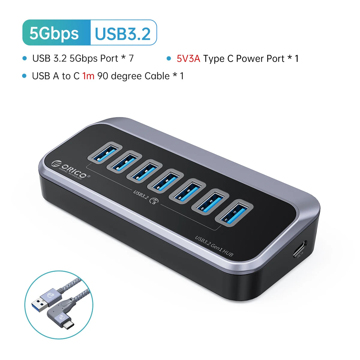 7-Port Powered USB 3.2 Hub with Fast Charging for Laptop & PC