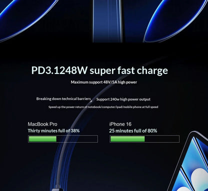 240W USB-C Fast Charging Cable with Real-Time LED Power Display