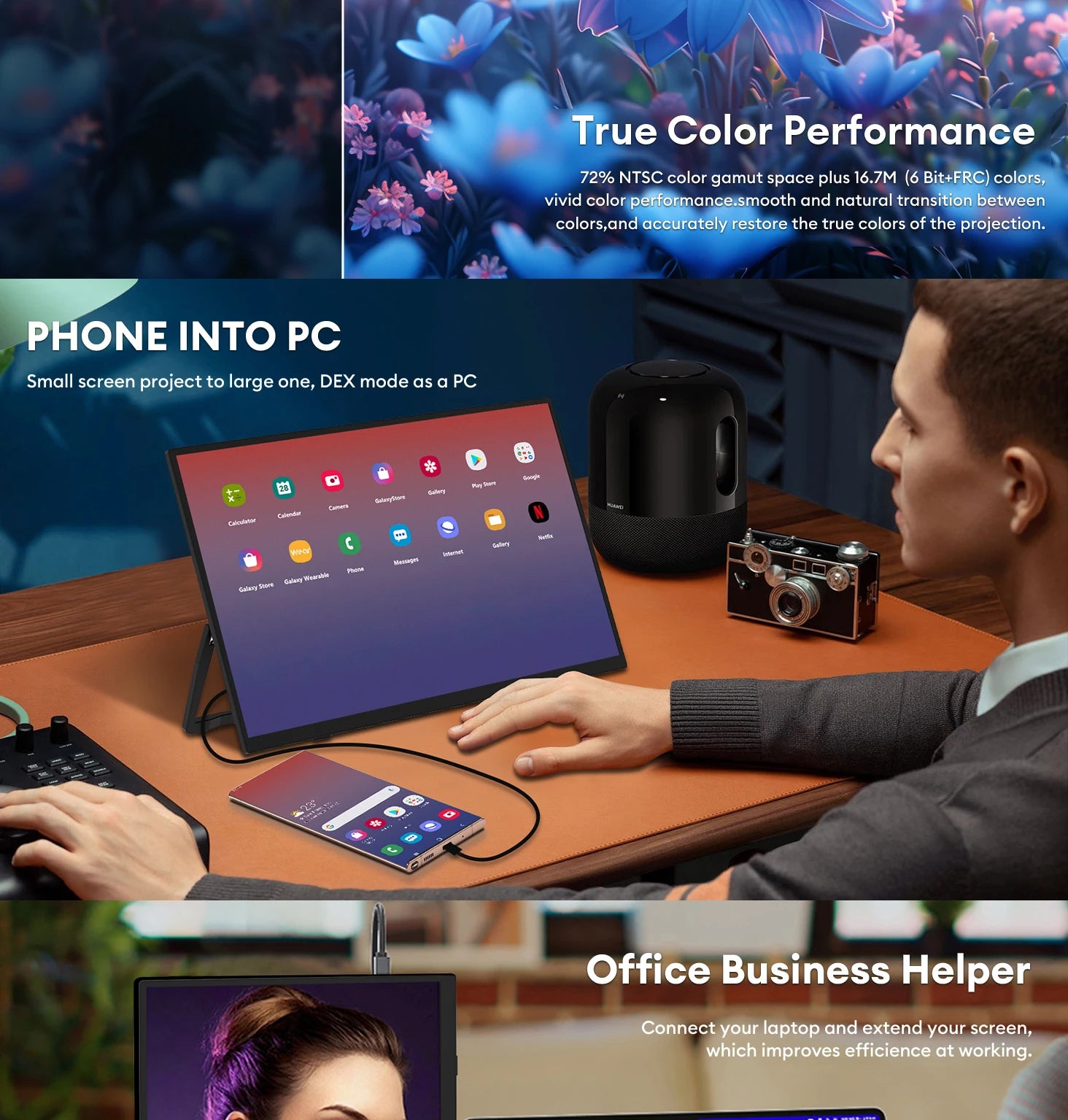 15.6" Full HD Ultra-Slim Portable Monitor - 100% sRGB HDR10 Display - 10