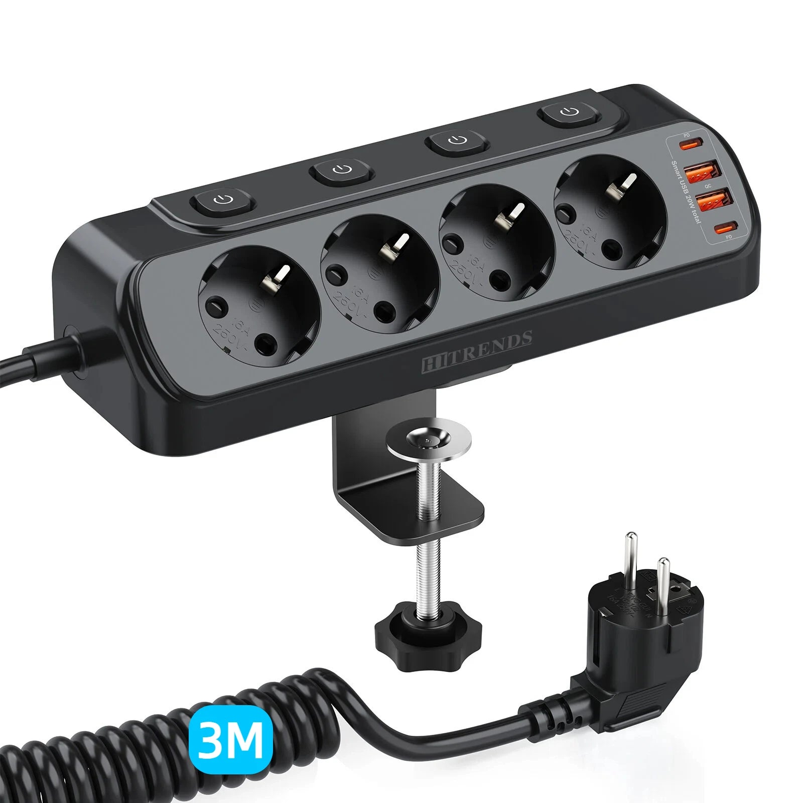 8-in-1 EU Power Strip with 4 Outlets, 2 USB-C & 2 USB-A Fast Charging - 15