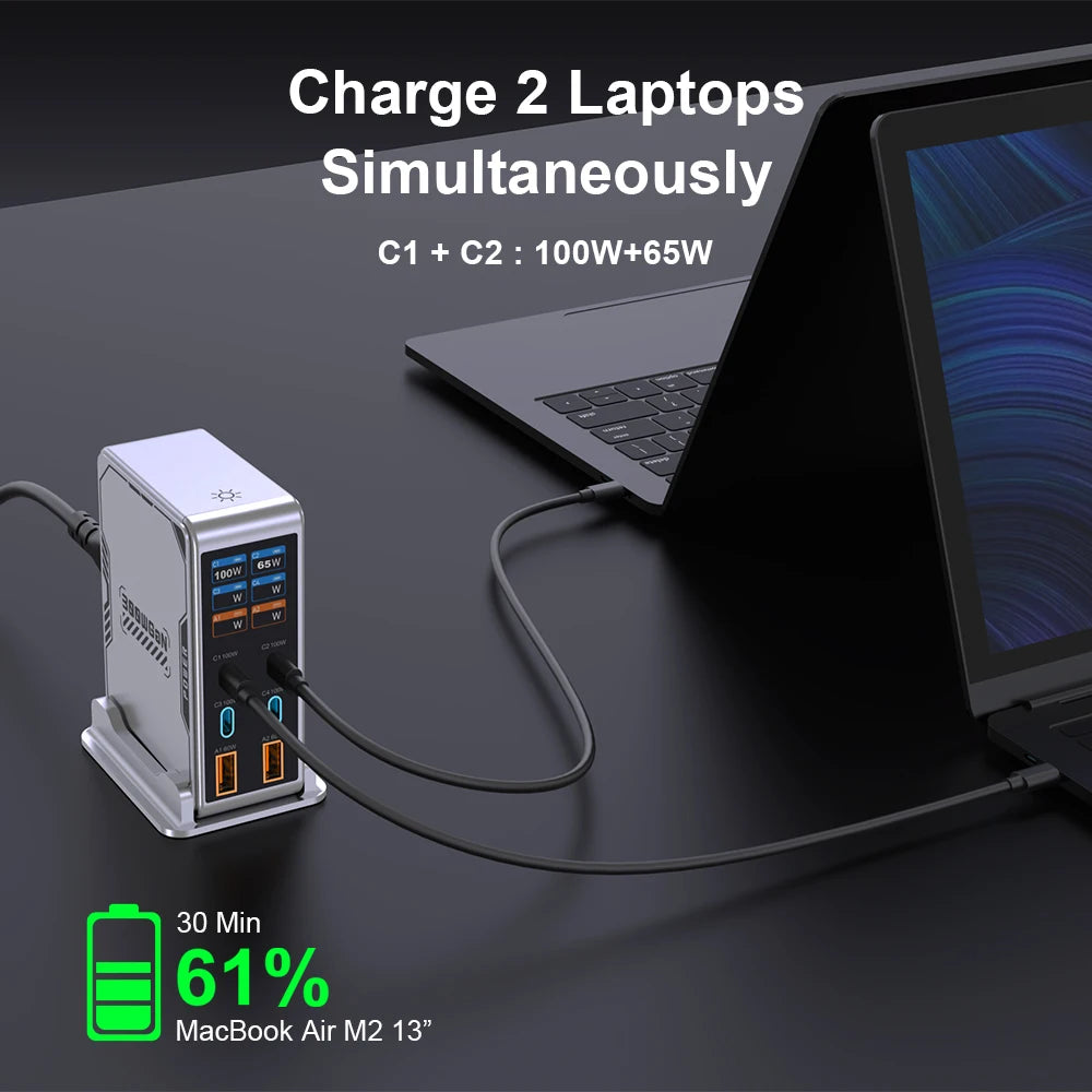 300W GaN 6-Port Fast Charging Station with Digital Display for All Devices - 5