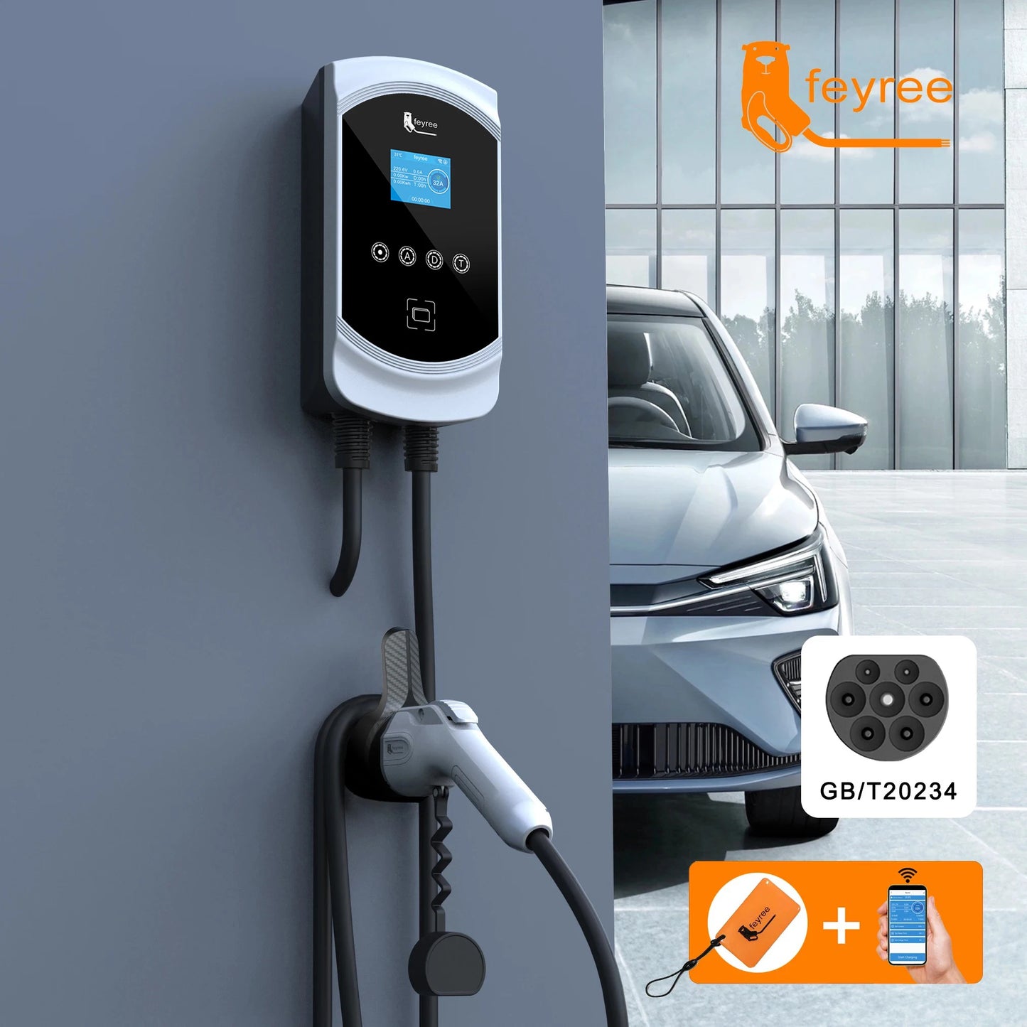 Smart EV Charging Wallbox - Adjustable 7KW/11KW/22KW Fast Charger with App