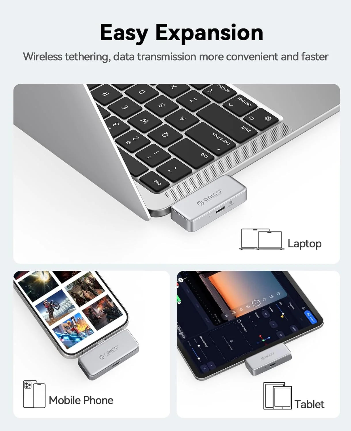 ORICO Mini Portable SSD 256GB - PD 100W Fast Charging for iPhone & Mac - 13