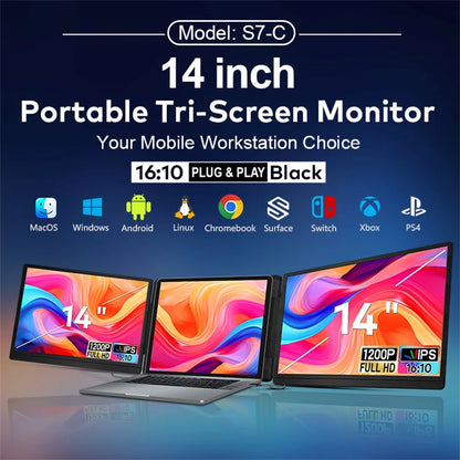 14-16" Dual Screen Laptop Monitor Extender - FHD IPS Portable Triple Display