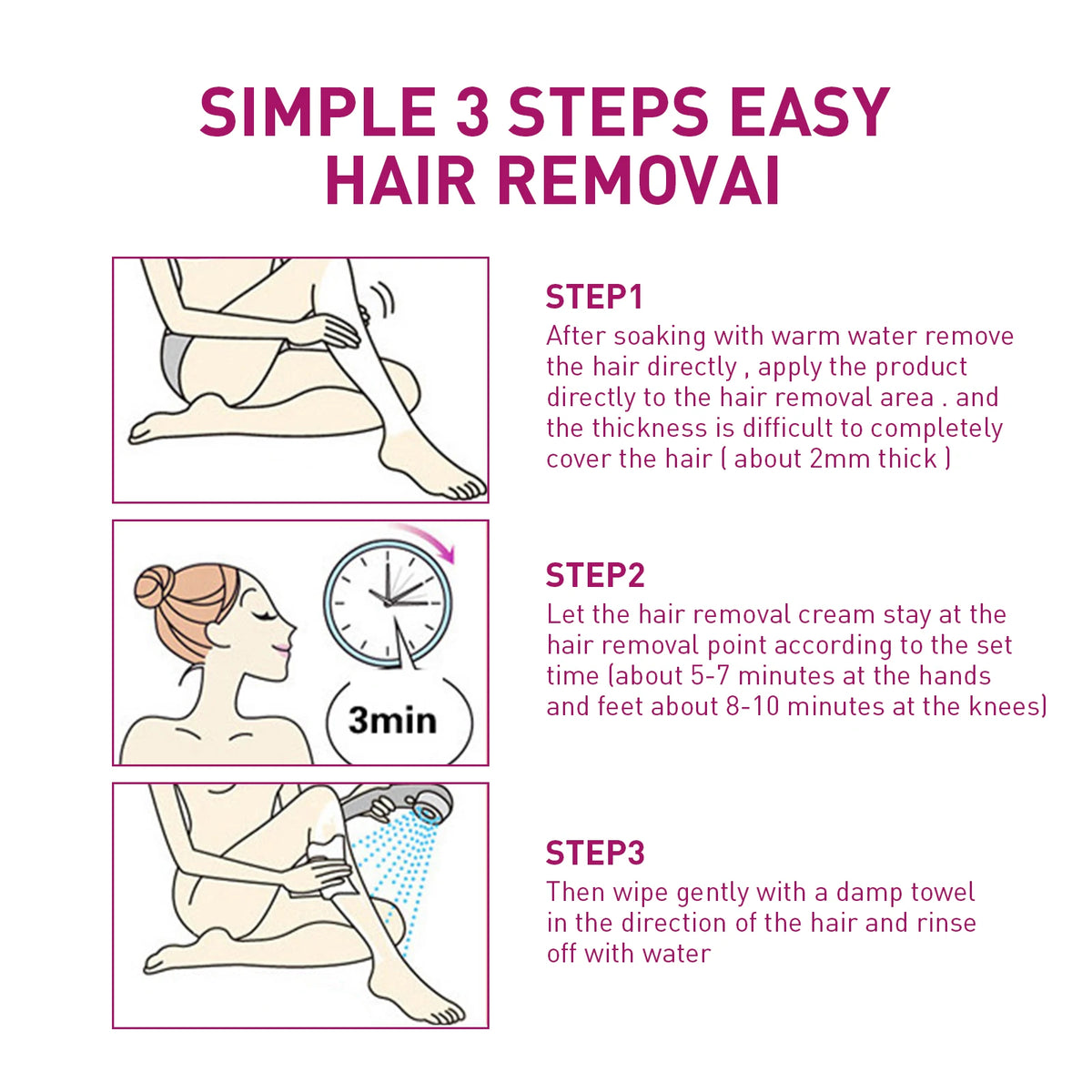 Painless Hair Removal Cream for Men & Women - Fast-Acting Gentle Depilatory