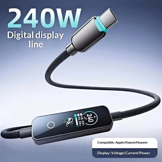 240W USB-C Fast Charging Cable with Real-Time LED Power Display