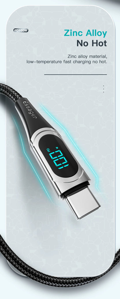 Essager 100W USB-C to USB-C Fast Charging Cable with LED Display