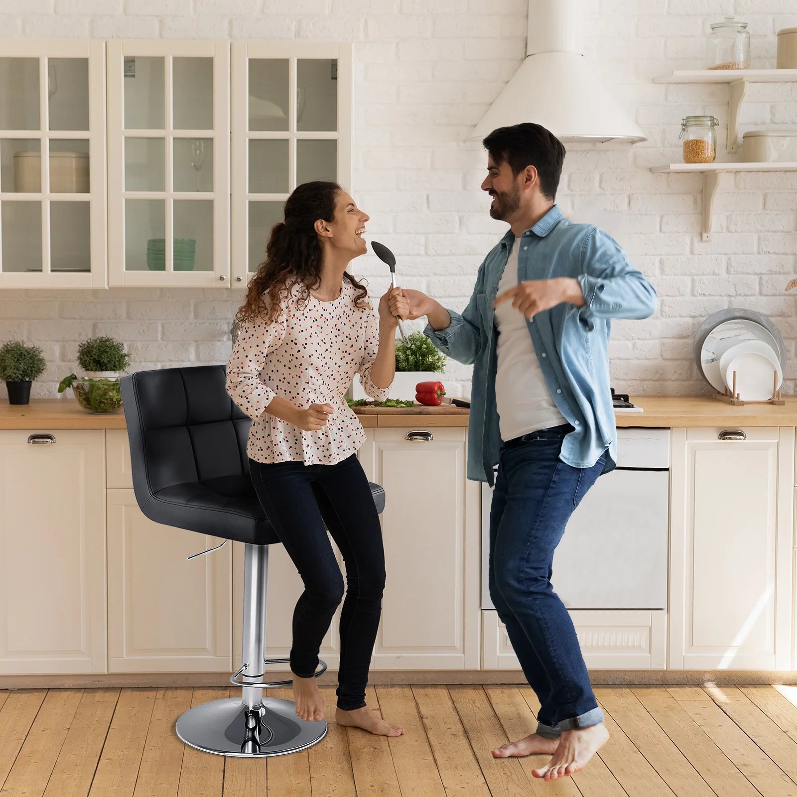 Set of 2 PU Leather Bar Stools - Comfortable Kitchen Counter Height Chairs - 13