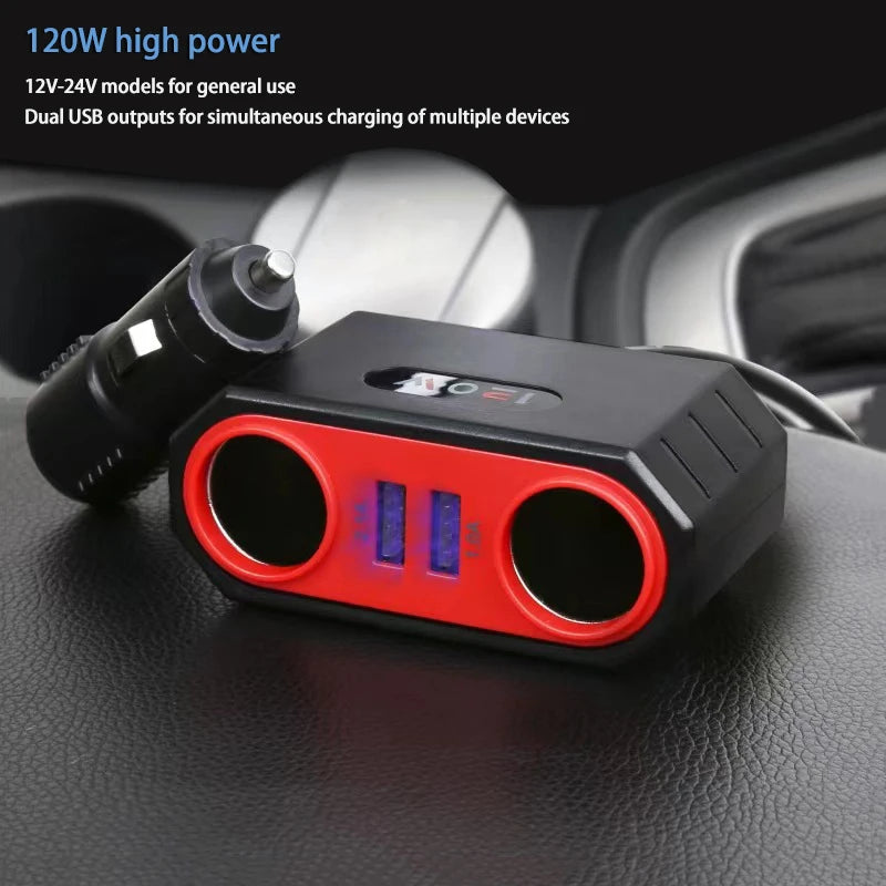 120W 4-in-1 Car Charger Adapter - Fast Multi-Port USB Power Splitter - 3