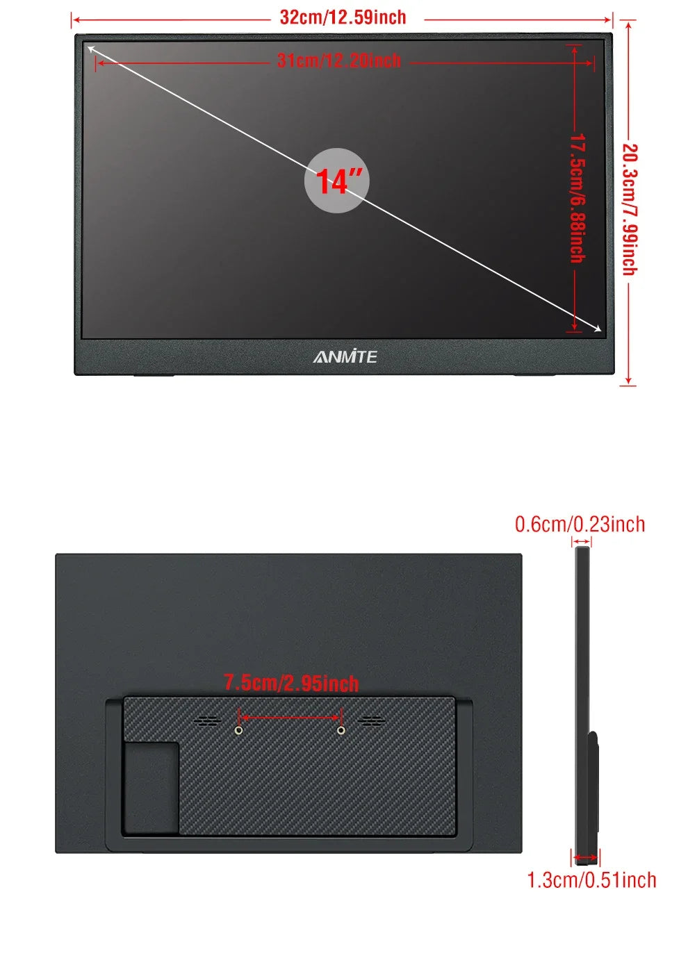 14" Portable IPS Monitor 1920x1200 FHD Gaming Display with Built-in Stand - 20