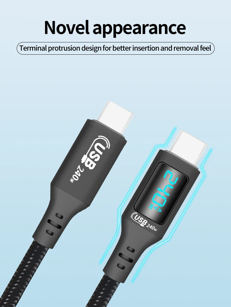 240W USB-C to USB-C Fast Charging Cable with Real-Time LED Power Display - 11