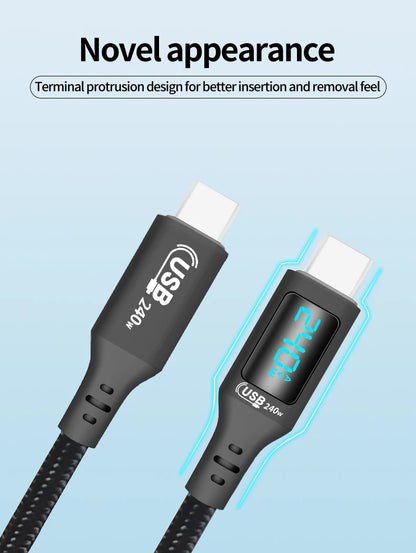 240W USB-C to USB-C Fast Charging Cable with Real-Time LED Power Display