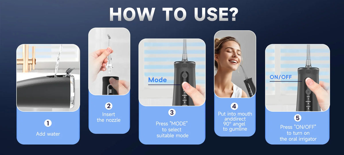 Portable Cordless Water Flosser - Rechargeable Oral Irrigator for Teeth Cleaning