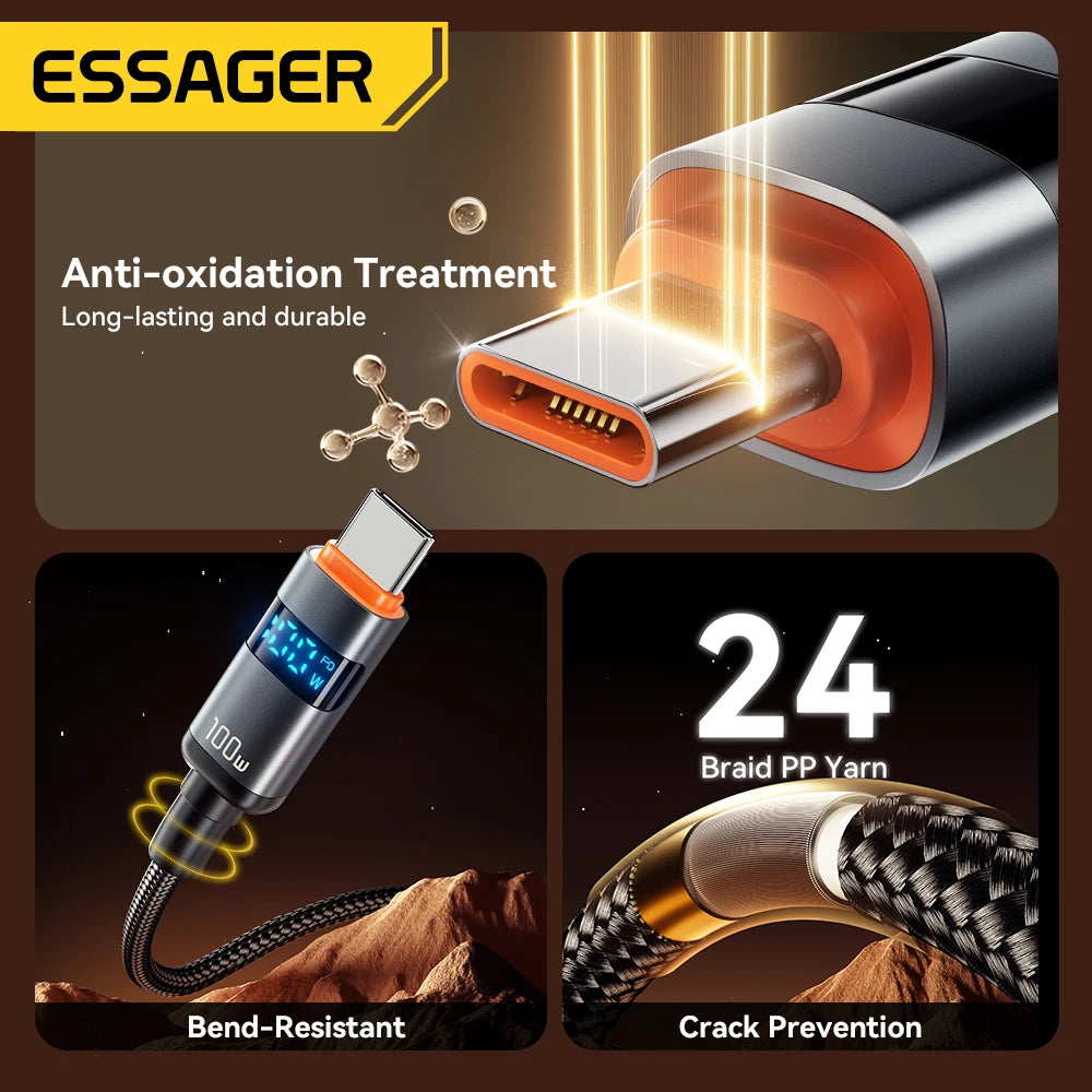 100W USB-C to USB-C Fast Charging Cable with LED Display - 6