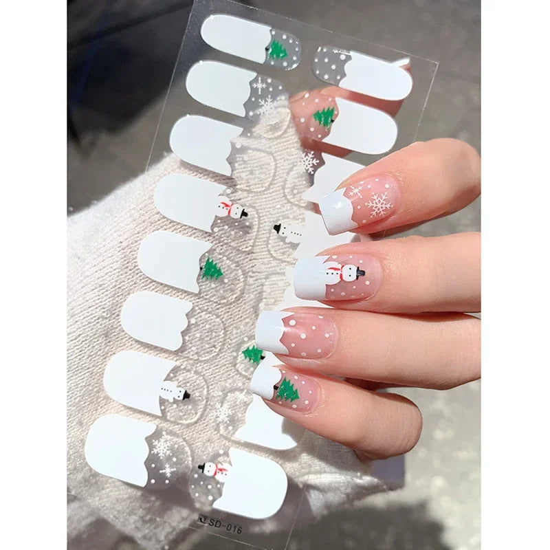 Christmas Snowflake Semi-Cured Gel Nail Wraps - Long-Lasting Holiday Nail Art Decals