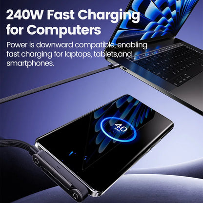 240W Fast Charging Cable with Built-in Foldable Phone Stand
