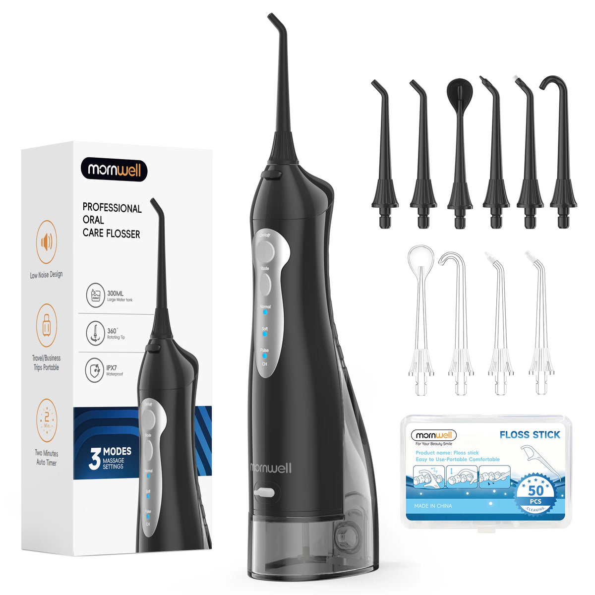 Portable Cordless Water Flosser with 300ml Tank and 6 Replacement Nozzle Tips