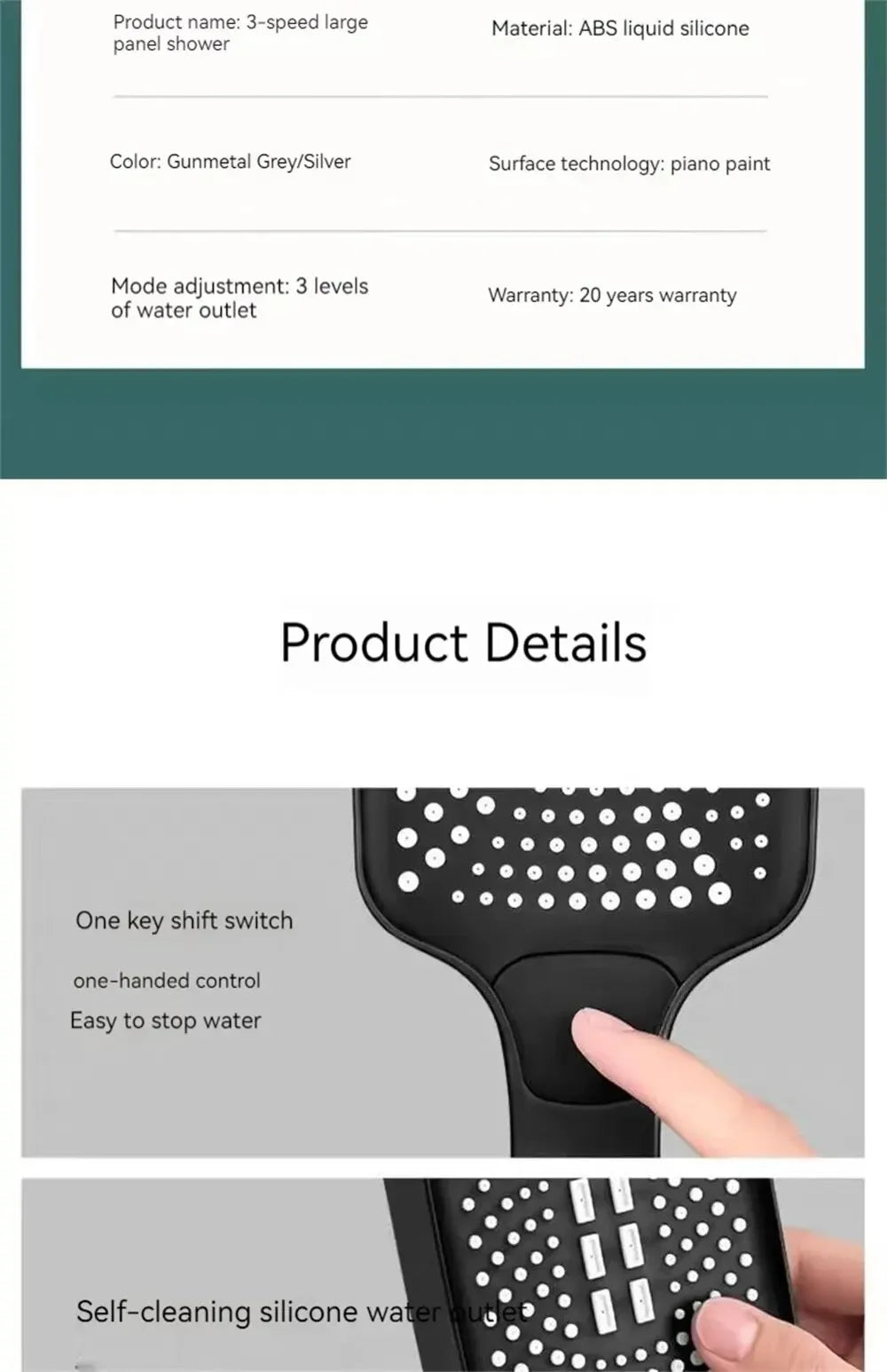 High Pressure 3-Mode Handheld Rainfall Shower Head - 20