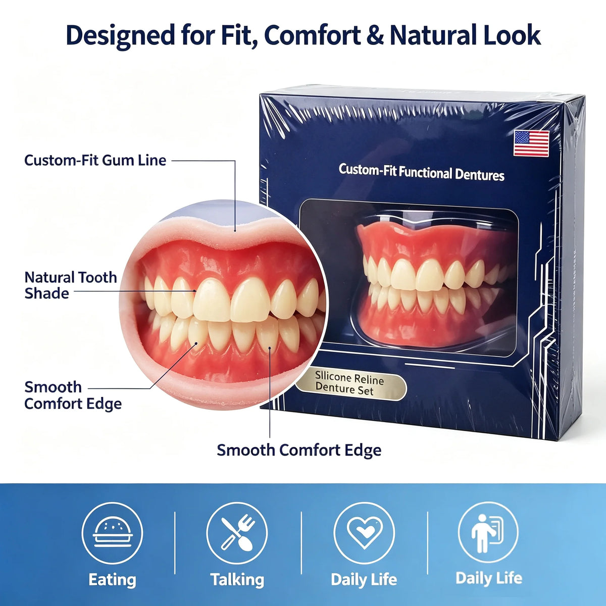 Custom-Fit Silicone Denture Set for Natural Smile & Comfortable Daily Use