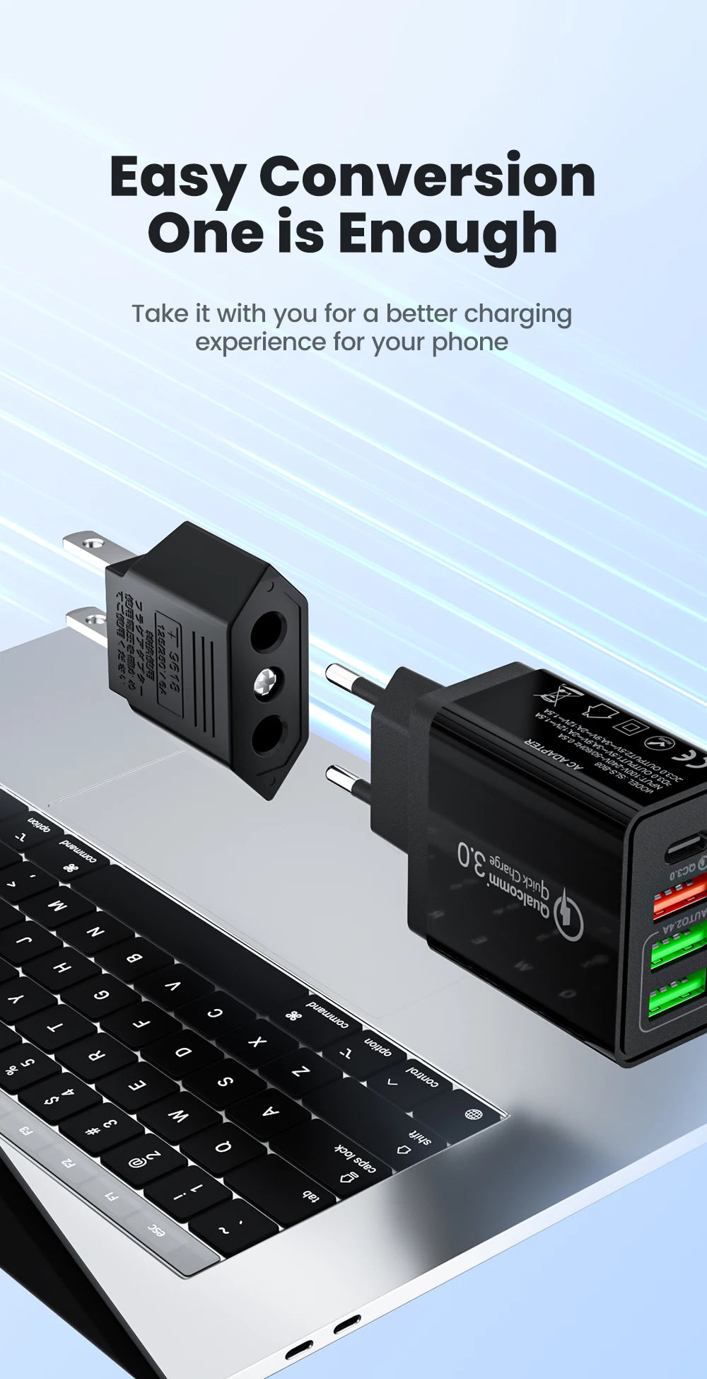 US to EU Travel Plug Adapter - Compact & Safe Universal Power Converter - 9