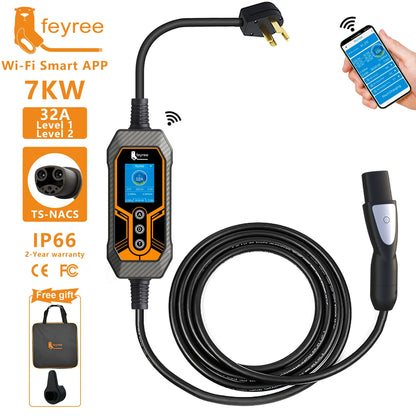 7KW NACS Portable EV Charger for Tesla Model 3/Y/S/X with WiFi App Control