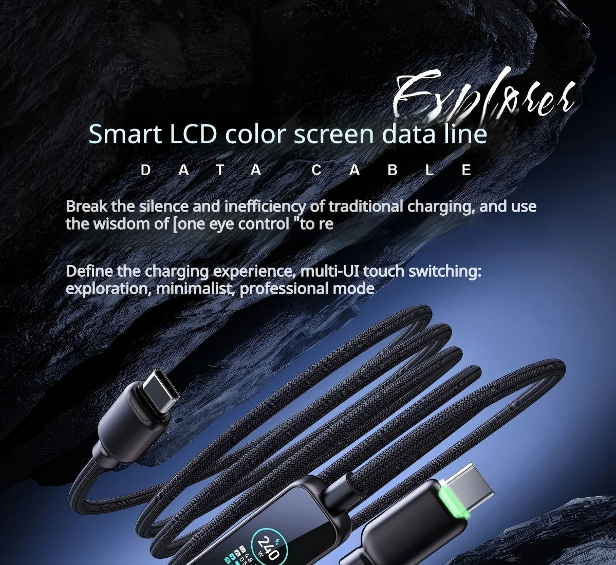 240W USB-C Fast Charging Cable with Real-Time LED Power Display - 8