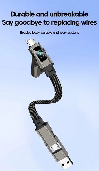 4-in-1 Fast Charging Cable with Digital Display - USB-C & Lightning Cord