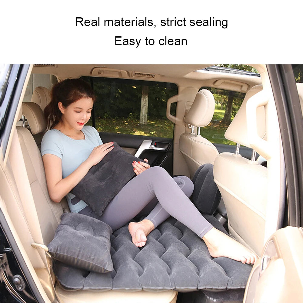 Universal Inflatable Car Air Mattress - Travel Bed & Portable Camping Mat with Pillows - 2