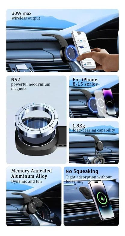 Magnetic Wireless Car Charger for iPhone 16 15 14 13 12 - 15W Fast Mount