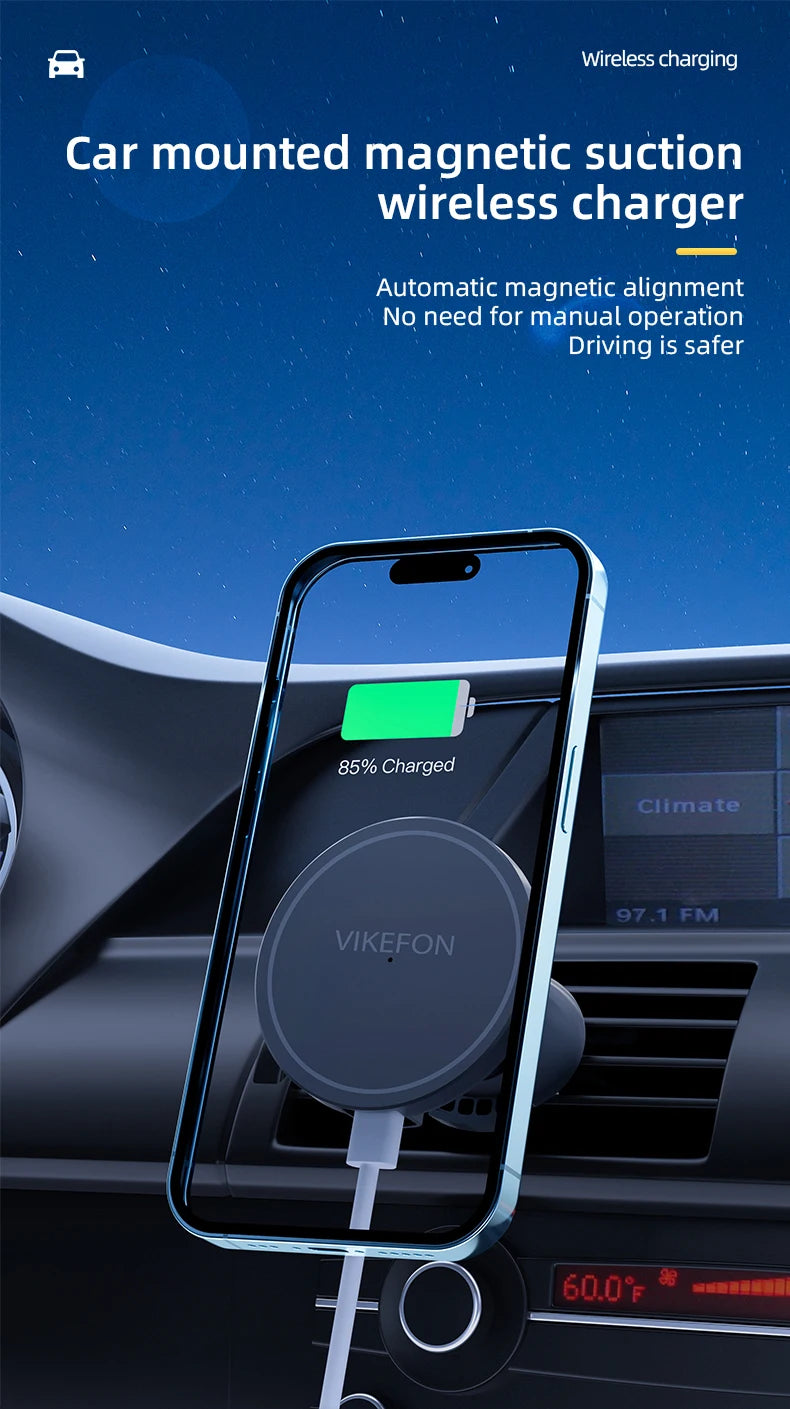 30W Magnetic Fast Wireless Car Charger Holder for iPhone 12-16 Series