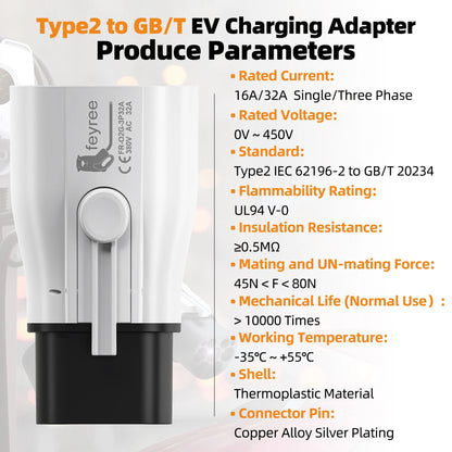 Type 2 to GB/T EV Charging Adapter – 32A Fast Electric Vehicle Connector