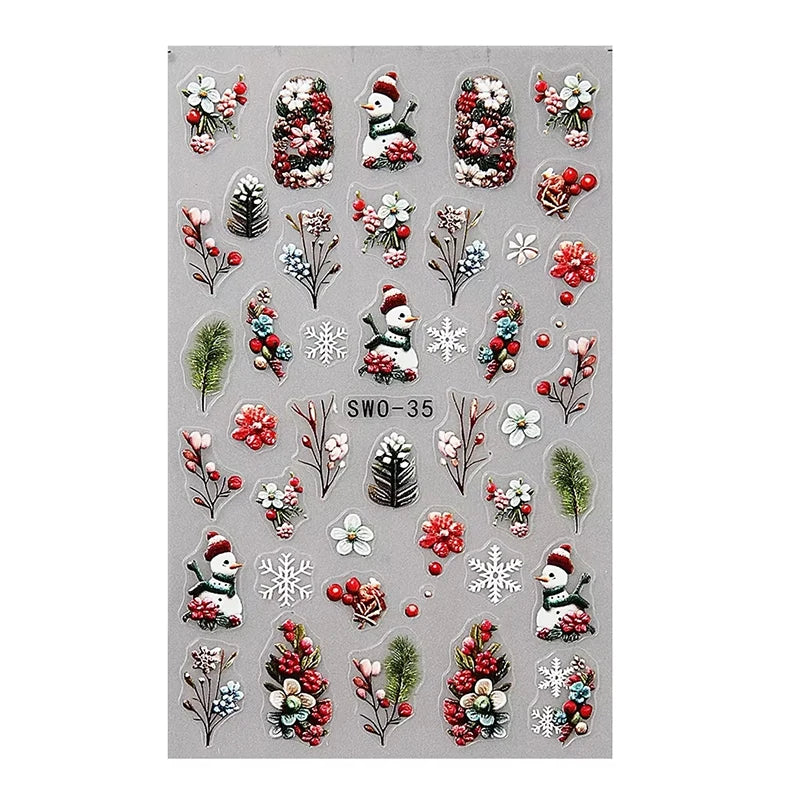 Christmas 3D Embossed Nail Art Stickers - Winter Holiday Manicure Decals