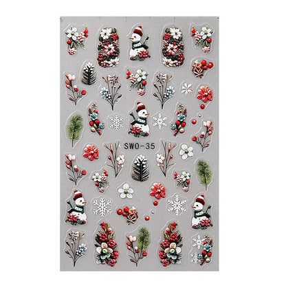 Christmas 3D Embossed Nail Art Stickers - Winter Holiday Manicure Decals