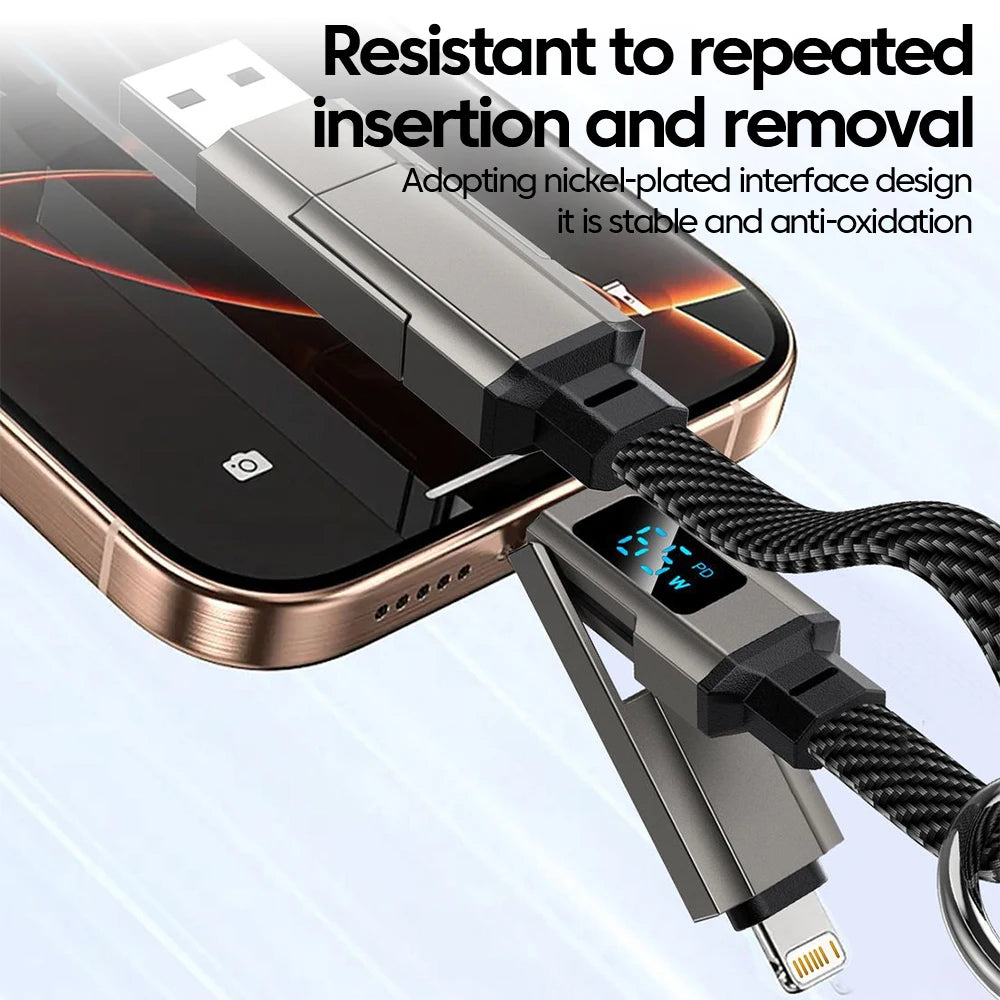4-in-1 Fast Charging Cable with Digital Display - USB-C & Lightning Cord