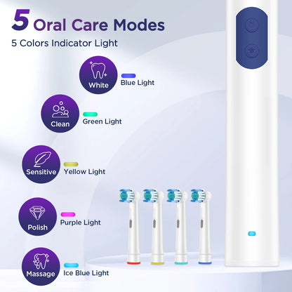 Rechargeable Rotating Electric Toothbrush with 5 Cleaning Modes