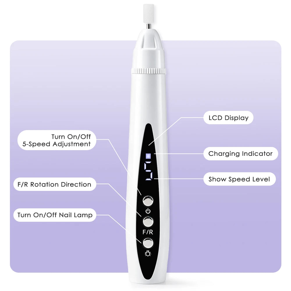 2-in-1 Cordless Electric Nail Drill with Built-in UV Curing Light
