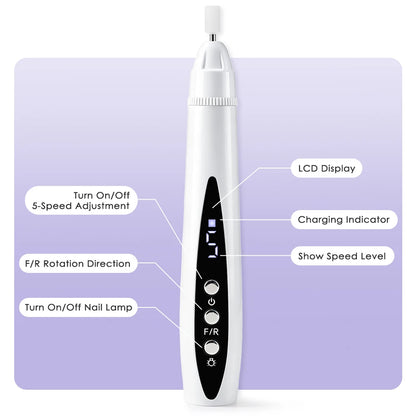 2-in-1 Cordless Electric Nail Drill with Built-in UV Curing Light