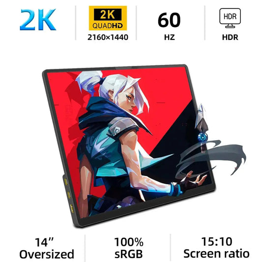 14-Inch 2K Portable Monitor - Ultra HD 60Hz HDR Laptop Display
