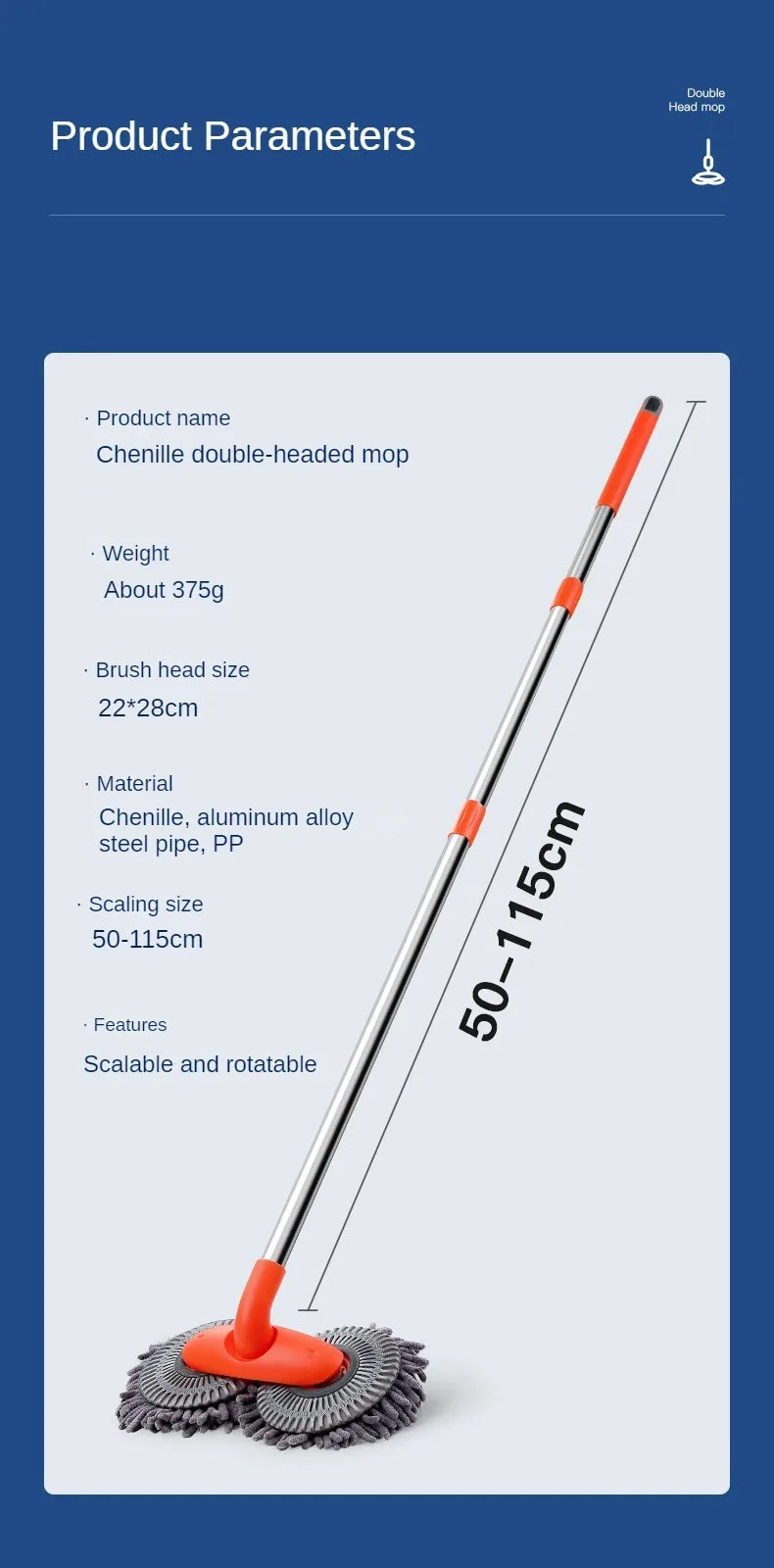 360° Rotating Double Head Car Wash Mop with Telescopic Handle - 17