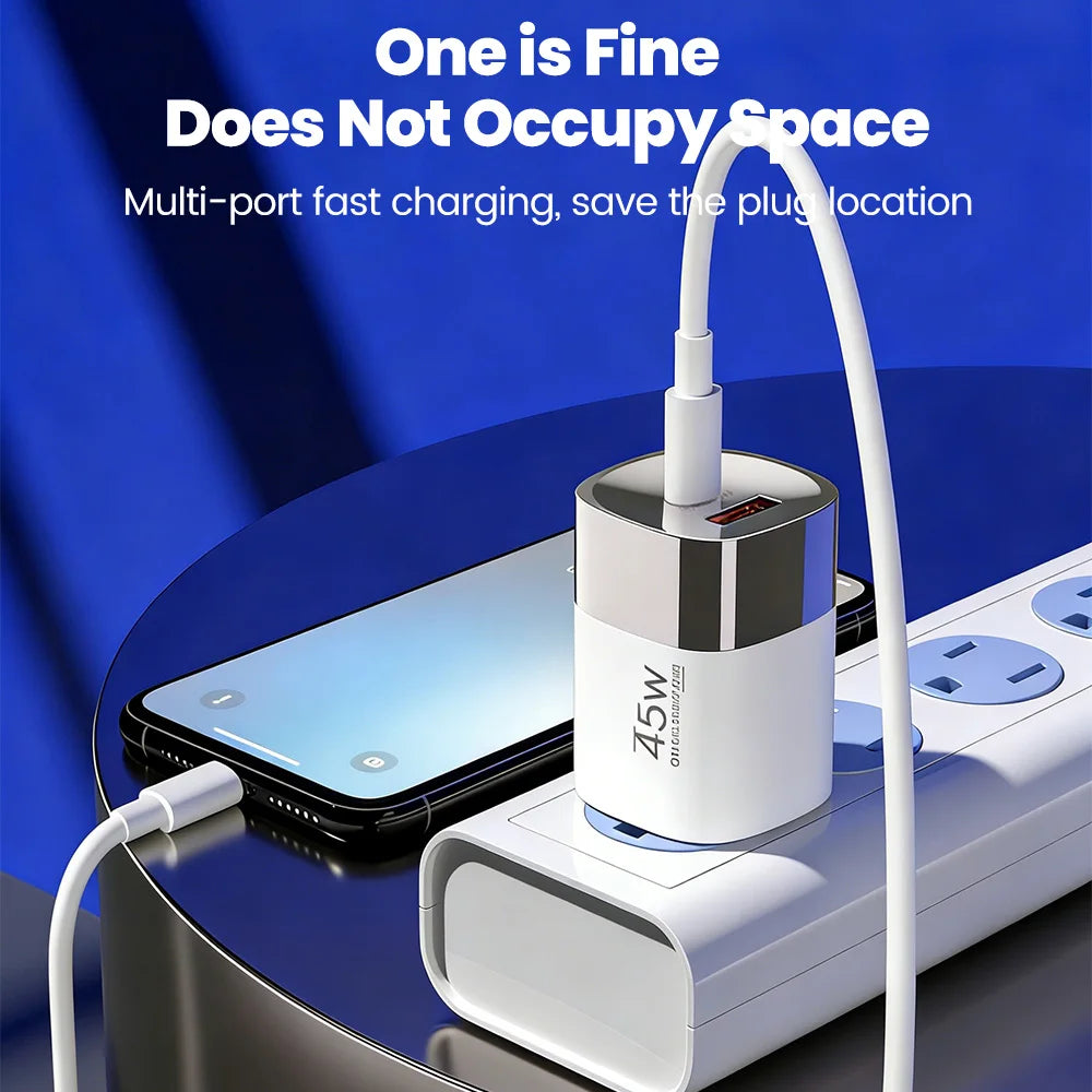 45W Dual Port USB-C & USB-A Fast Wall Charger for iPhone, Samsung, Huawei - 3