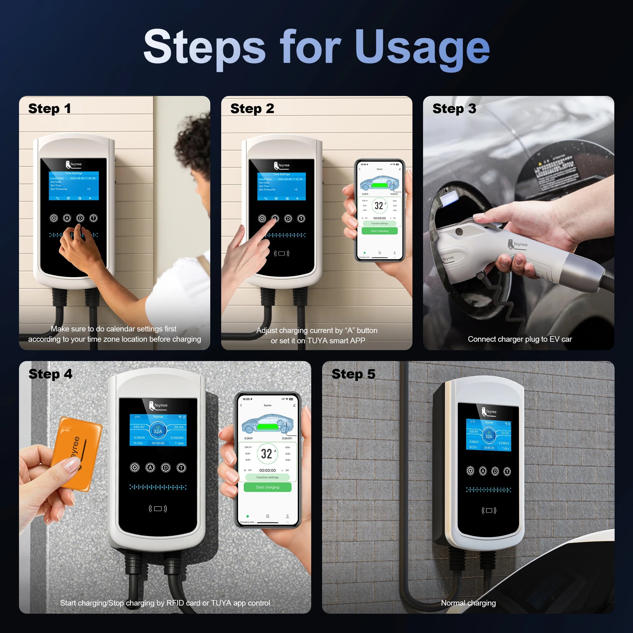 Feyree Smart EV Charging Station - WiFi App Control & Dynamic Load Balancing - 27