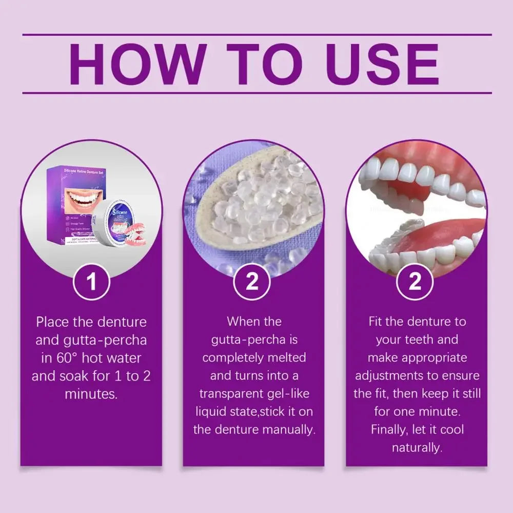 Silicone Denture Reliner Kit - Comfortable Temporary Teeth Whitening & Fit Set