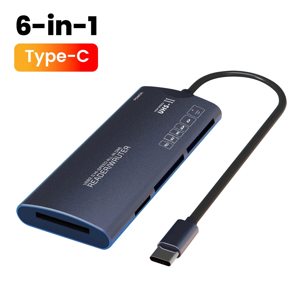 6-in-1 USB & Type-C Memory Card Reader - Fast Data Transfer for All Cards - 16