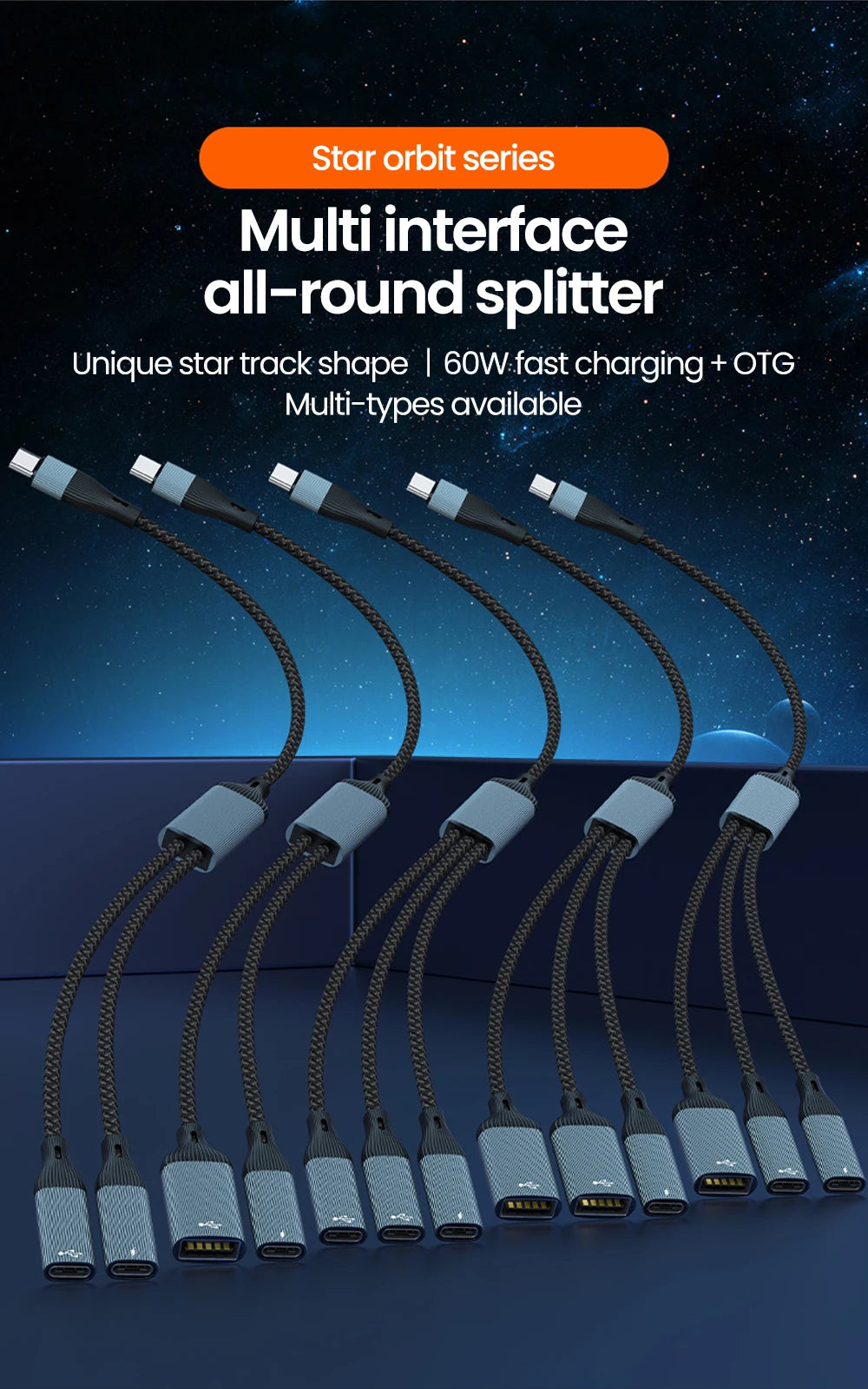 USB C Hub Splitter Adapter - 60W PD Fast Charging & Data Transfer Cable