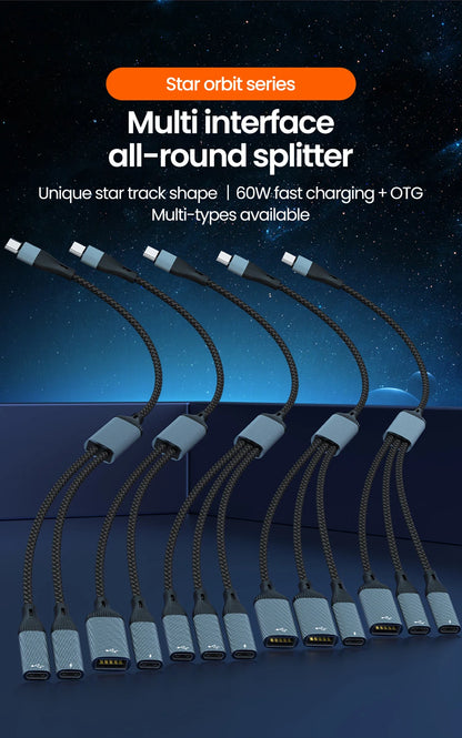 USB C Hub Splitter Adapter - 60W PD Fast Charging & Data Transfer Cable