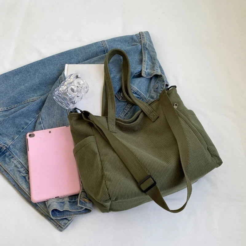 Striped Corduroy Tote