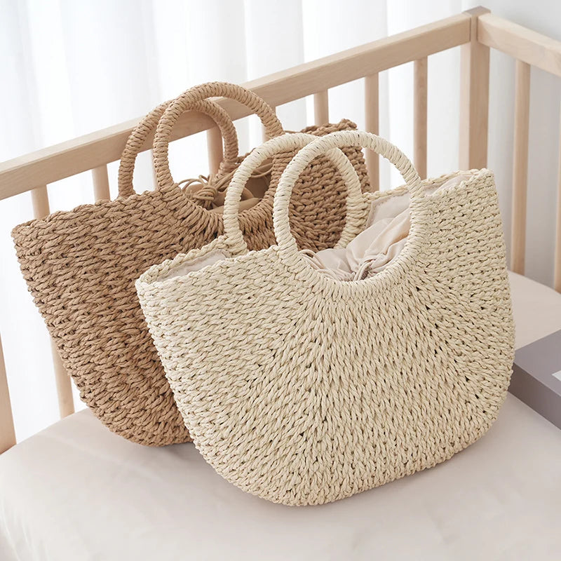 Luxury Half-moon Straw Tote