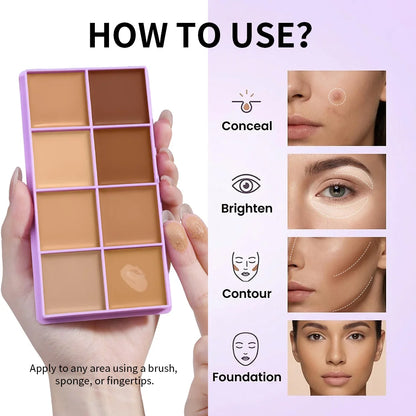 8-Shade Full Coverage Cream Concealer Palette Waterproof Makeup